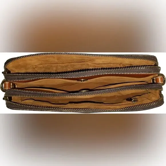 Patricia Nash Heritage Chambery Veg Tan Leather Crossbody Handbag Chain Strap - Picture 12 of 15